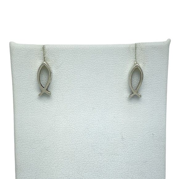 Vintage Sterling Silver 925 Religious Christian Ichthys Fish Post Stud Earrings - Picture 1 of 4